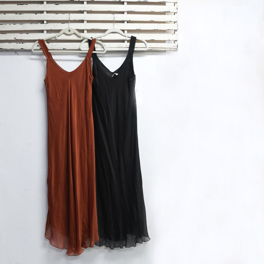Black silk blend double layer dress with chiffon straps 2 per pack  G67005BL