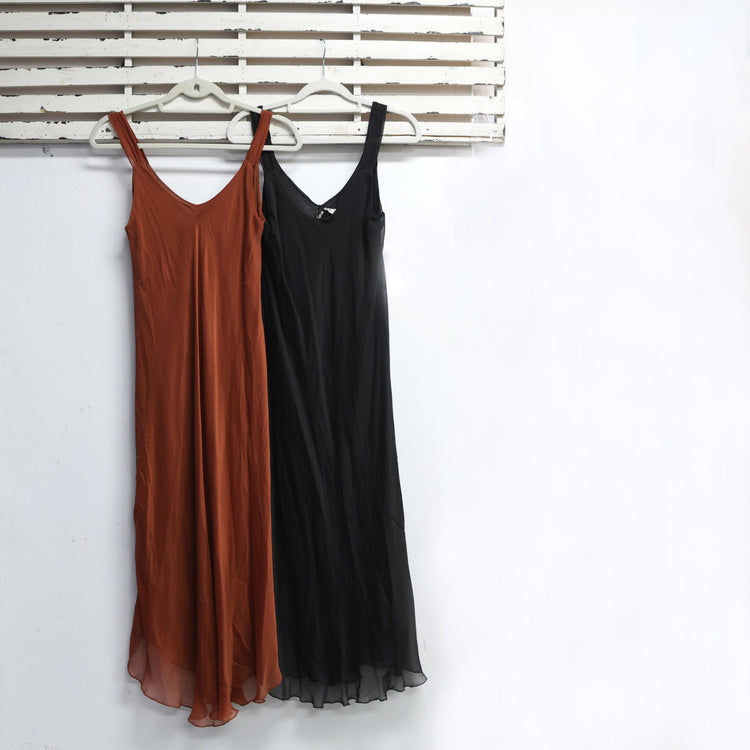 Black silk blend double layer dress with chiffon straps 2 per pack  G67005BL