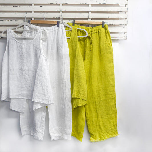 Citrine linen pants with side pockets and frey hem detail 2 per pack  G67628CI