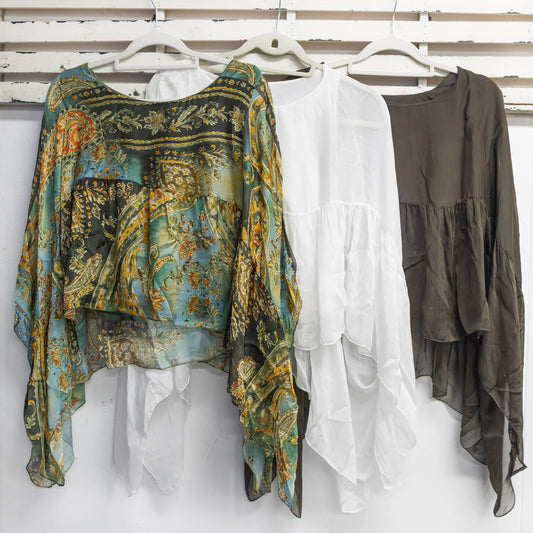 Chocolate silk blend top with bat sleeves and attached singlet 2 per pack