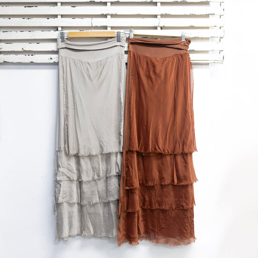 Fawn silk blend double layer skirt with frey detail 2 per pack  G67978F