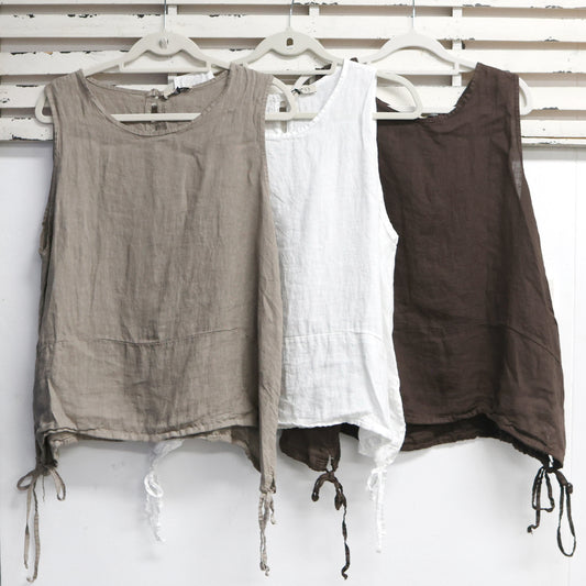 Chocolate linen sleeveless top with draw string hem 2 per pack  G68861CH