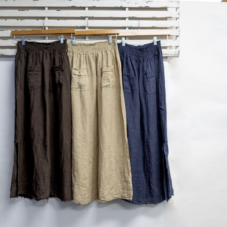 Chocolate linen elastic waist skirt with front pocket 2 per pack  G6909CH