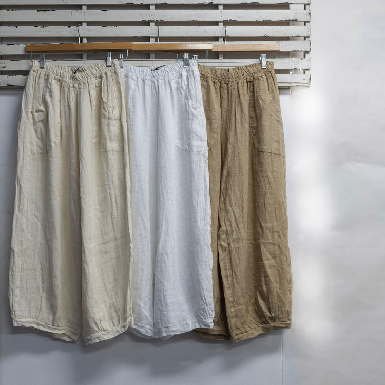 Caramel  linen pants with elastic waist and side pockets 2 per pack  G69171C