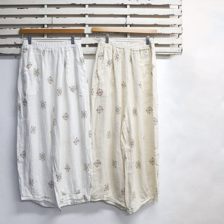 White linen pants with embroidery detail 2 per pack    G6917N