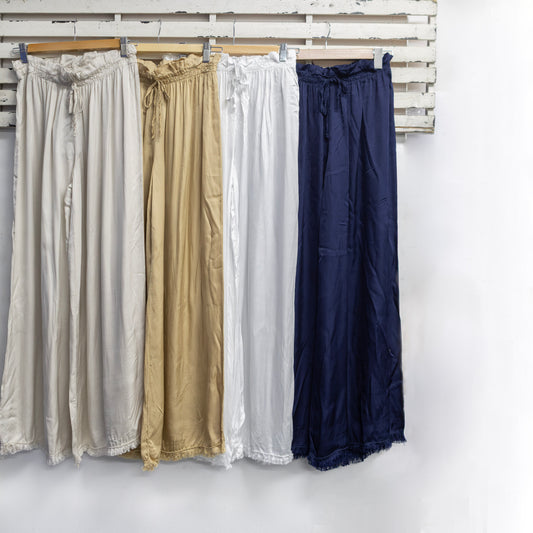 White silk blend pants with frey hem detail 2 per pack   G73539W