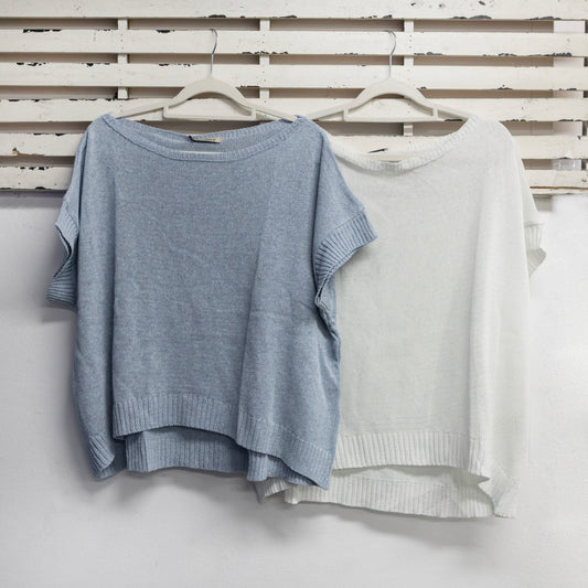 Cotton blend blue top with ribbed sleeve and border 2 per pack  G8211BL