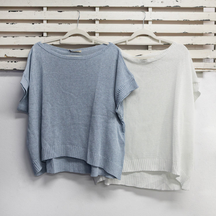 Cotton blend blue top with ribbed sleeve and border 2 per pack  G8211BL