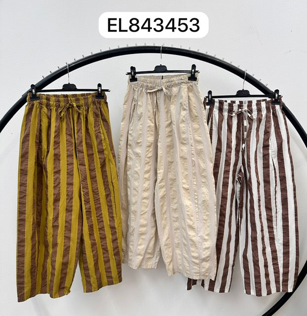 Natural and cream cotton stripe pants with elastic waist and hem 2 per pack G843453N