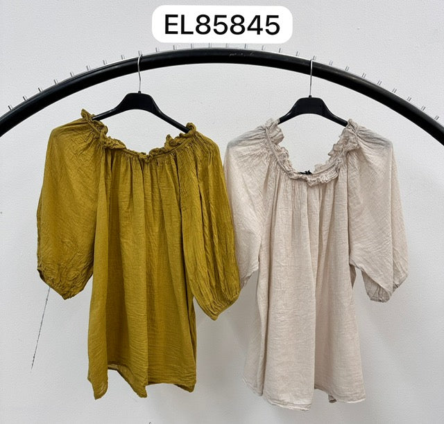 Natural cotton elastic neck top with 3/4 sleeves 2 per pack     G85845N