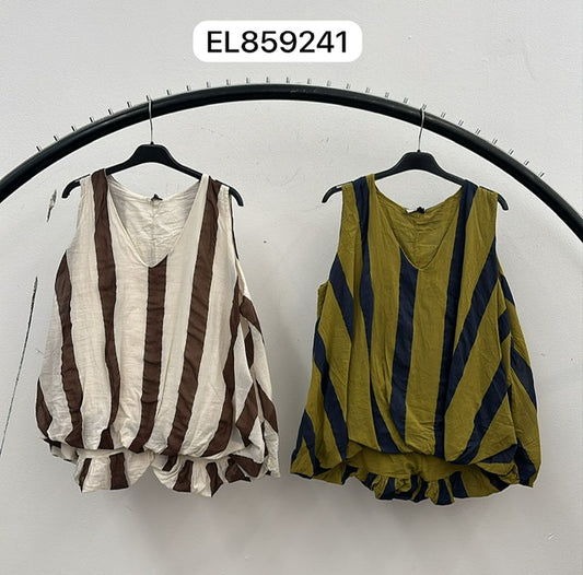 Cream and brown stripe top with elastic hem 2 per pack   G859241C