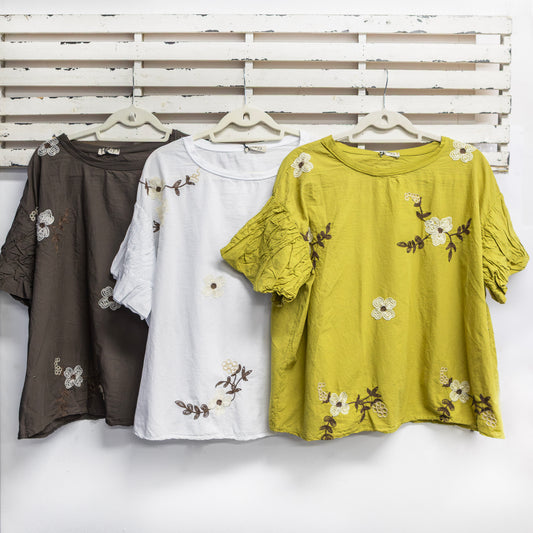 Chocolate cotton top with embroidery detail 2 per pack  G861931CH