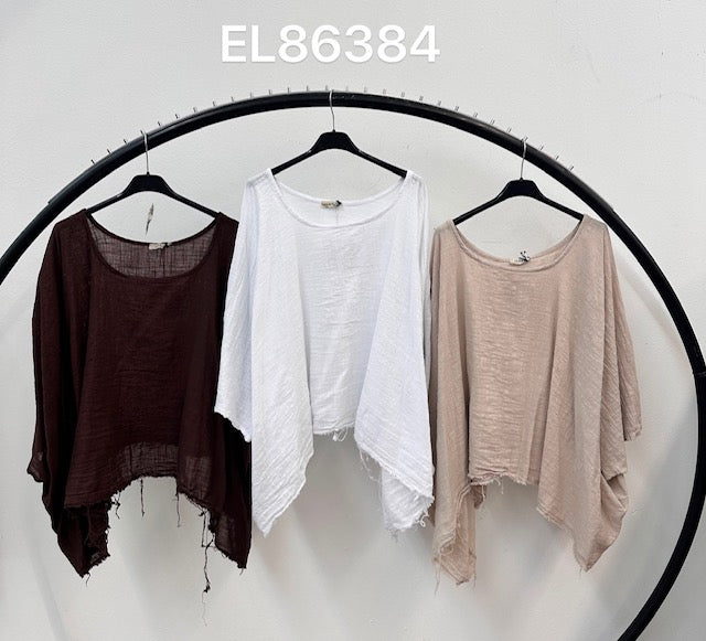 Brown cotton top with frey detail 2 per pack      G86384B