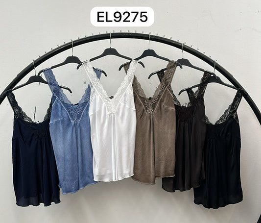 Blue silk blend sleeveless top with lace detail 2 per pack   G9275B