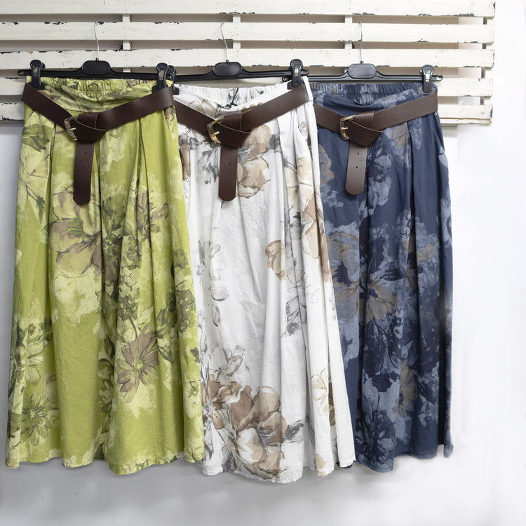 Navy cotton flower print skirt with pockets and belt 2 per pack  G96665NV