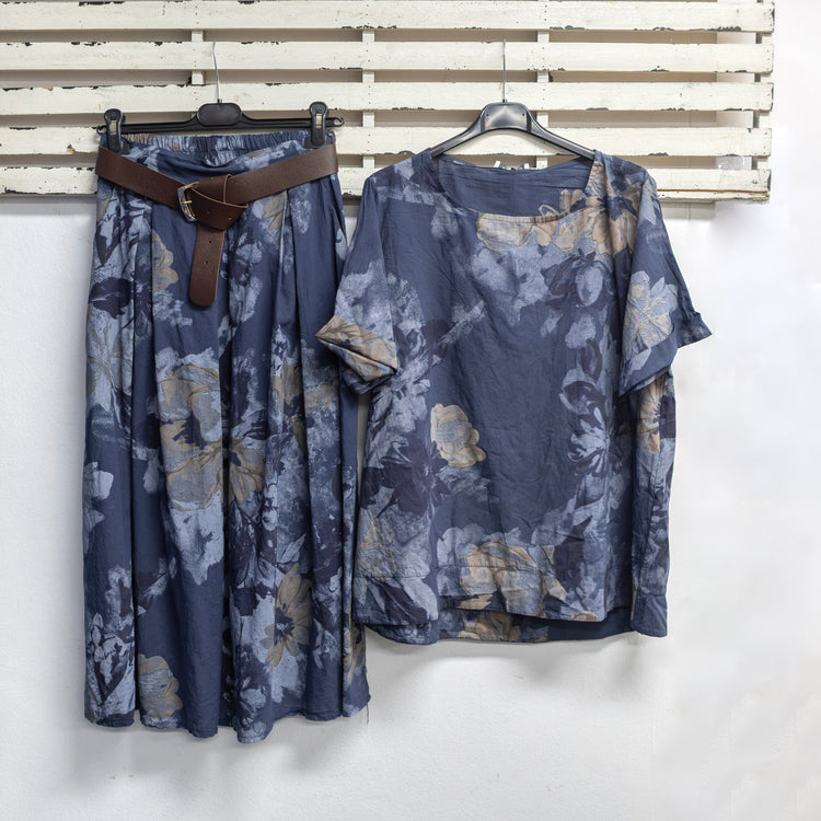 Natural cotton flower print round neck top 2 per pack     G96667N