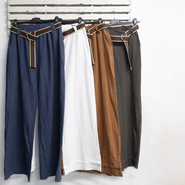 Chocolate cotton pants with side pockets and belt 2 per pack   G97921CH