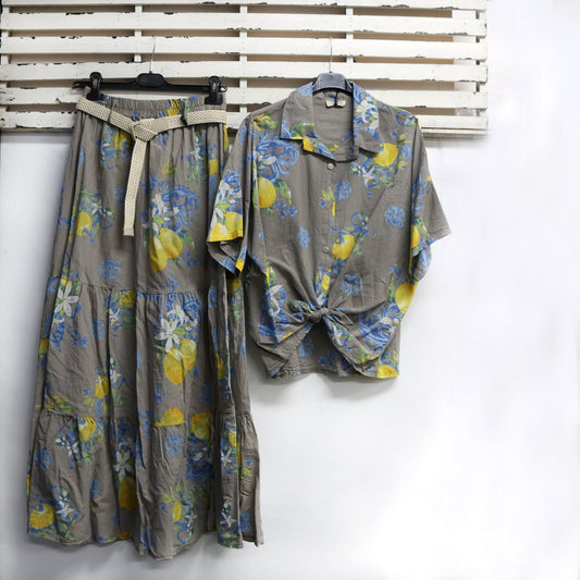 Fawn cotton lemon print skirt with belt 2 per pack     G97966F