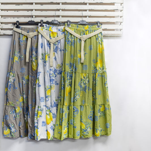 Fawn cotton lemon print skirt with belt 2 per pack     G97966F