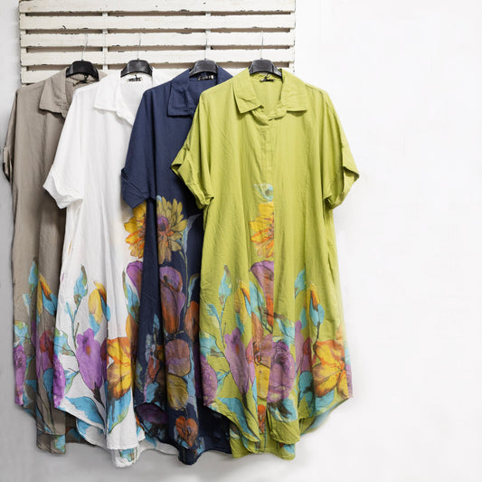 Fawn cotton flower print dress with side pockets 2 per pack   G97886F