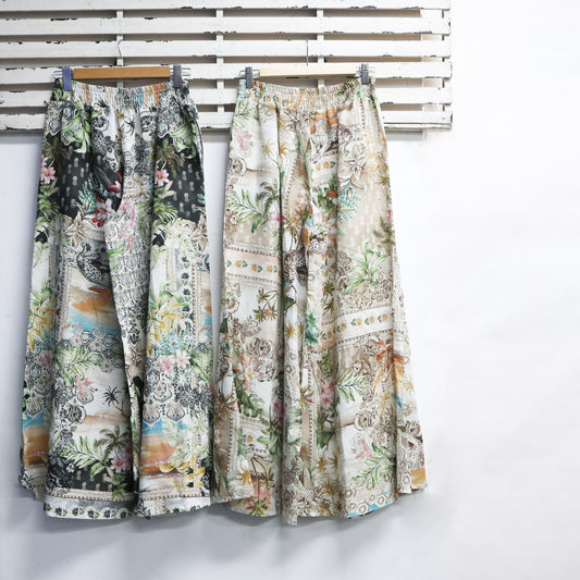 Linen cream print pants with black print 2 per pack   G996b