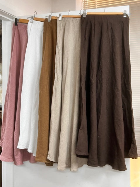 Brown linen elastic waist skirt 2 per pack                          CGM038B