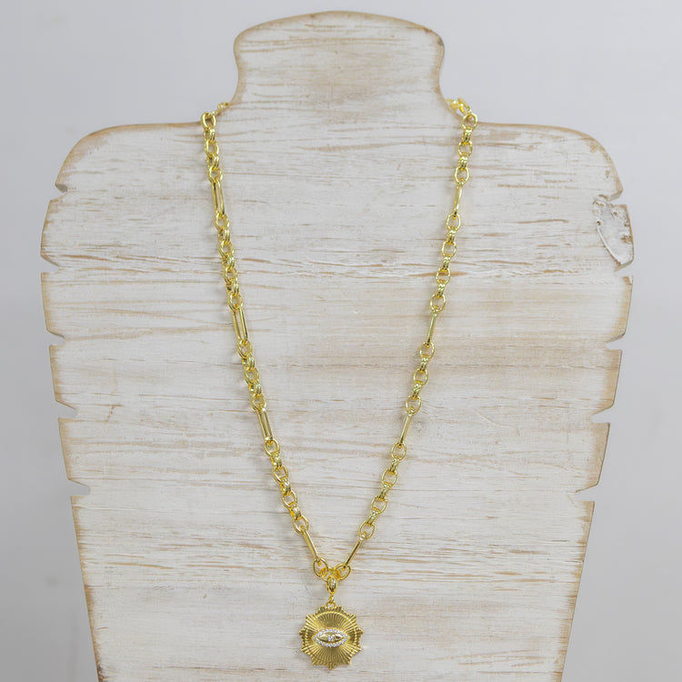 Brass chain with evil eye pendant 2 per pack      RX006