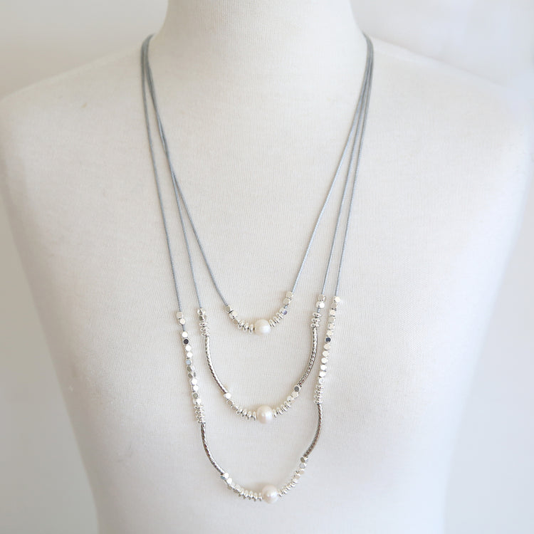 Layered rope necklace with silver charms 2 per pack
