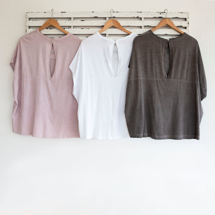 Pink  linen short sleeve top with cotton back 2 per pack
