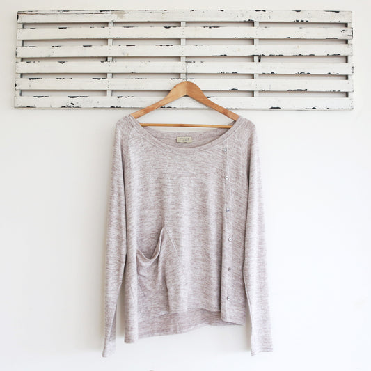 Khaki light knit top with pocket detail and buttons - 2 per pack
