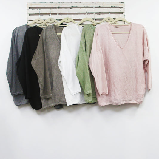 Pink cotton and linen v neck top with long sleeves 2 per pack         CGH095P