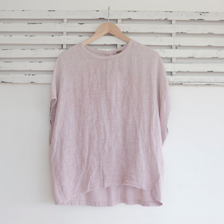 Pink  linen short sleeve top with cotton back 2 per pack