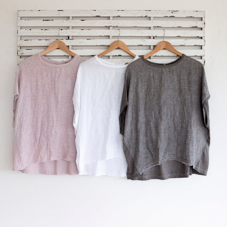 Mushroom  linen short sleeve top with cotton back 2 per pack