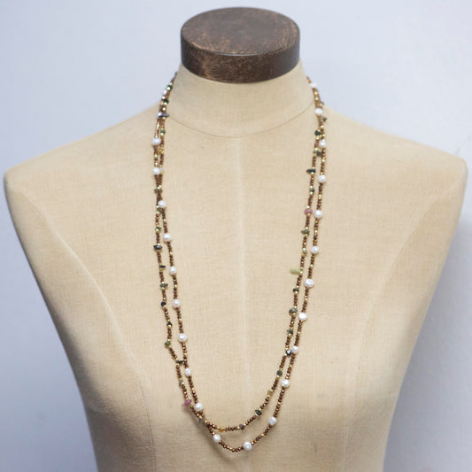 Bronze crystal and pearl double strand necklace with magnetic clasp 2 per pack    FX901417