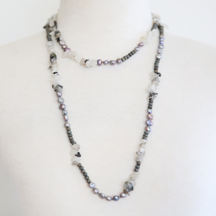 Grey pearl  crystal necklace  2 per pack