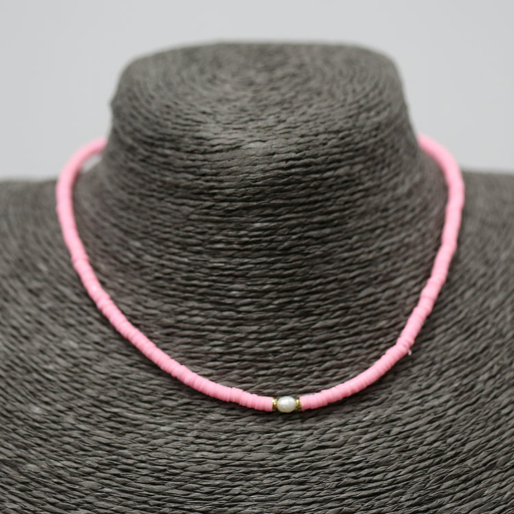 Pink bead necklace with fresh water pearl 2 per pack