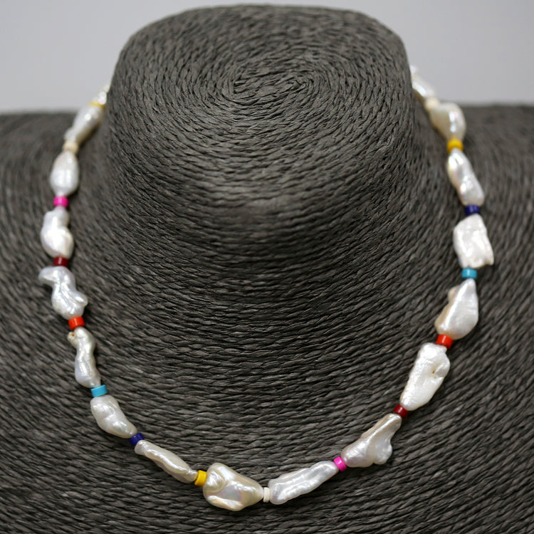 Fresh water pearl and coloured bead necklace with gold plated clasp 2 per pack